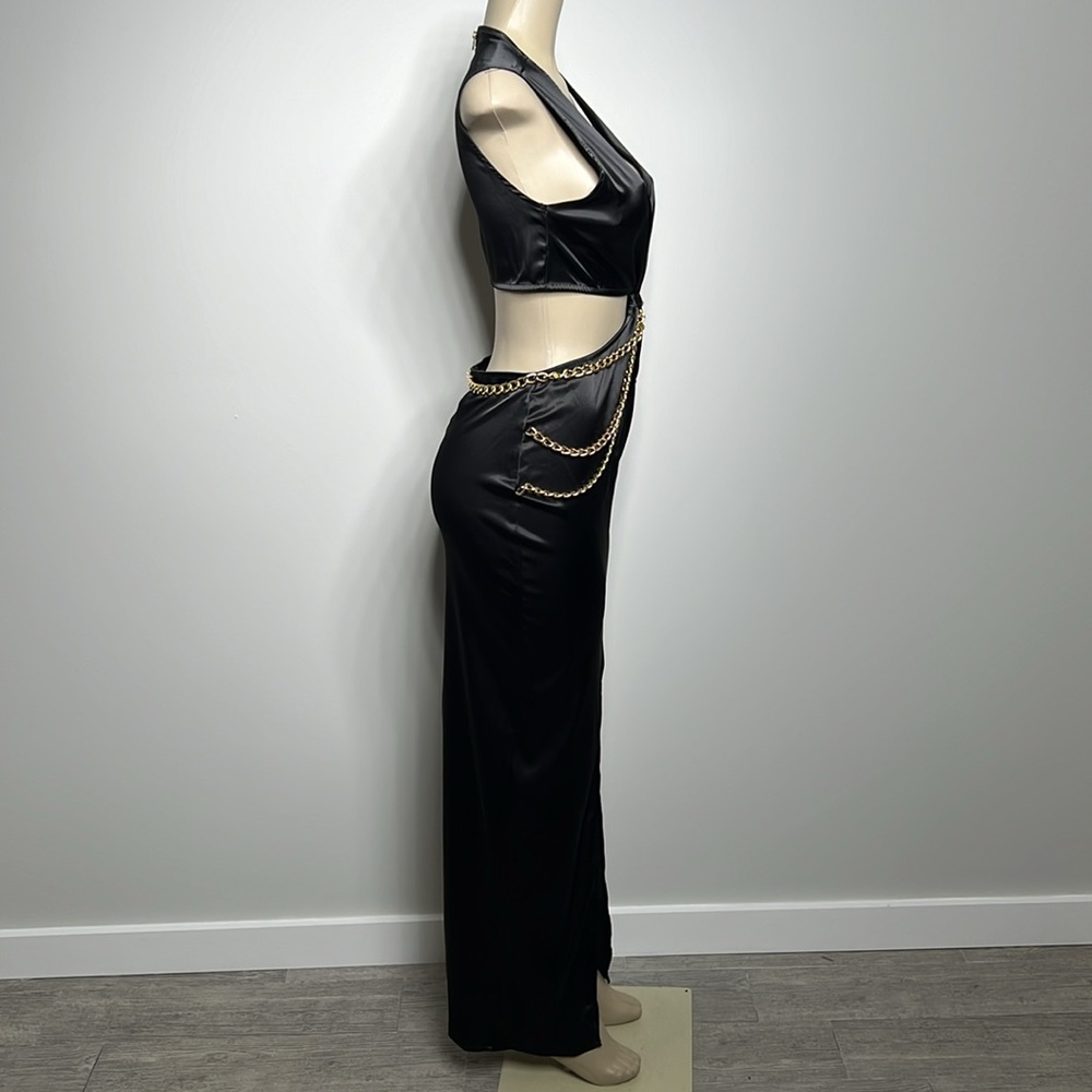 Akira Chain Me Up black satin maxi dress NWT size medium - Picture 5 of 8
